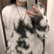 【有货】DM6066-P60慵懒撞色水貂绒毛衣女冬季新款宽松加厚针织衫，男装针织衫/毛衣，星座603-2