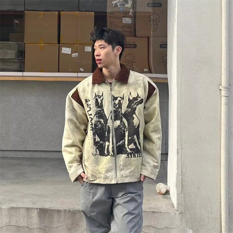 【有货】DRS061-P70美式复古工装外套男女春秋季潮牌印花夹克，男装夹克，星座603-2