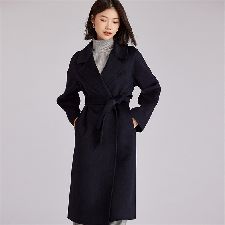 时尚百搭潮流显瘦气质简约赫本风长款羊毛大衣，女装双面呢大衣，羊程大衣