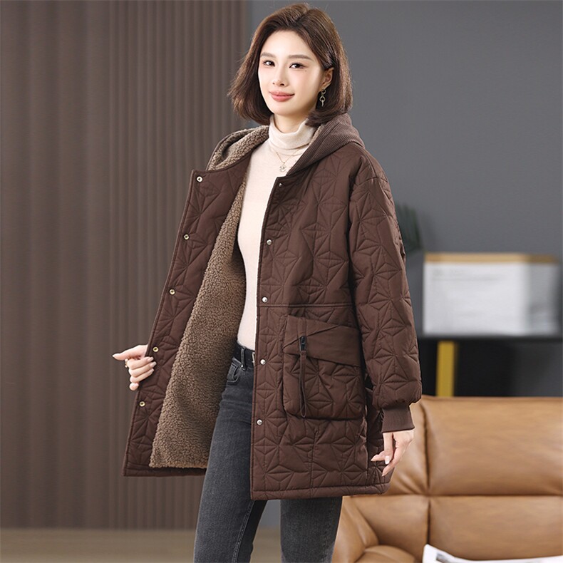 加绒外套女棉衣棉服2024新款冬季加厚夹棉中长款棉袄,女装棉衣/棉服,忆绮罗