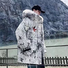 冬季迷彩枫叶大毛领棉衣男女外套潮牌韩版宽松棉服连帽加厚棉袄男，男装棉衣，星座506A