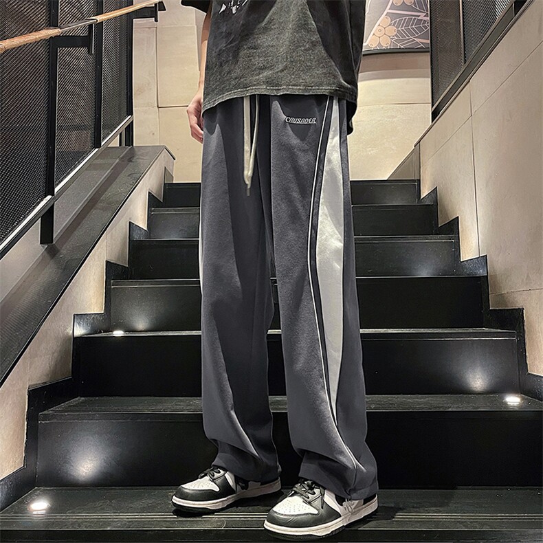 抖音直播数据款春季新款撞色拼接宽松直筒休闲裤运动裤K506-P38,男装休闲裤,星座914-3