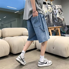 夏季薄款毛边牛仔短裤男潮牌ins港风宽松百搭5分潮流休闲五分裤子，男装牛仔裤，星座410-7