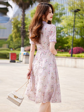 2023新款夏装女装复古立领碎花中长款减龄显瘦旗袍裙连衣裙，女装连衣裙，安之芮娜
