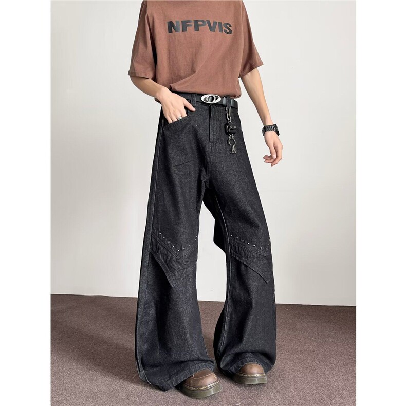 NZ0172-P51高街廓形牛仔裤男潮牌小众活页设计宽松阔腿弯刀裤,男装牛仔裤,电商C233