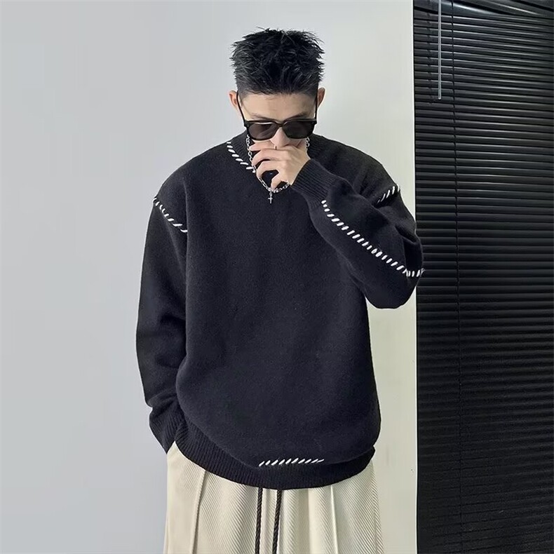 美式毛衣男秋冬季简约休闲百搭保暖时尚潮流韩版针织衫内搭圆领潮图片