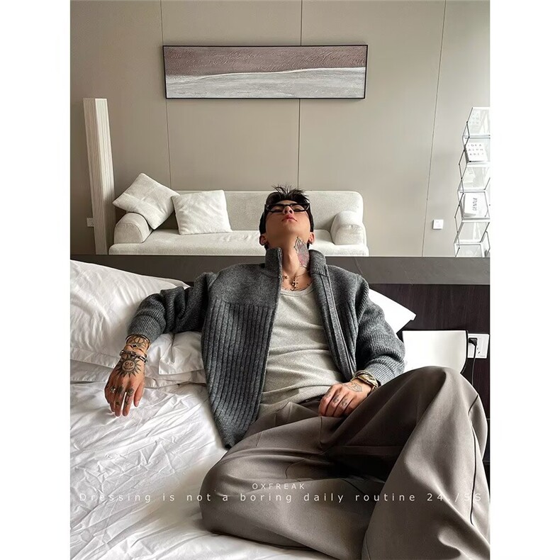 586-P58简约百搭文艺流行ins时尚慵懒原宿新款开衫毛衣日系,男装针织衫/毛衣,电商B323A