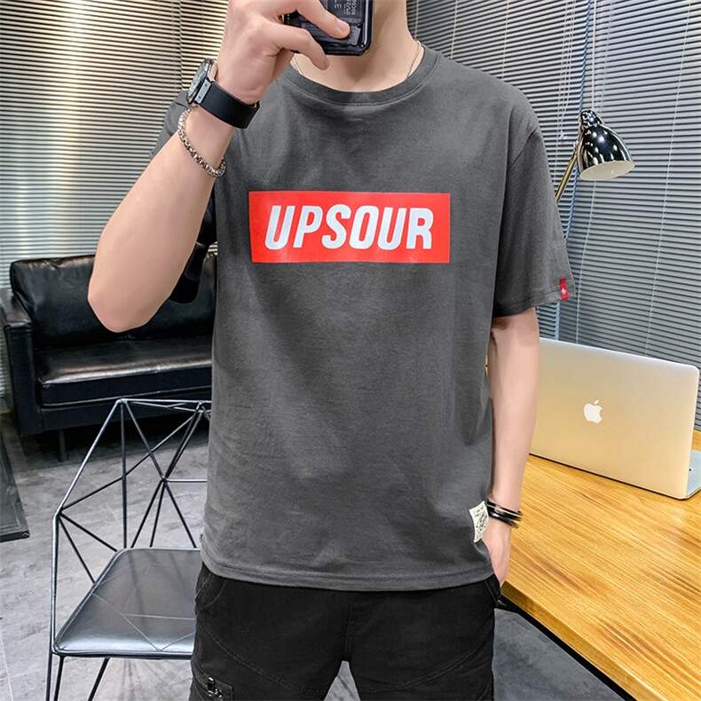 夏季港风大码宽松英文短袖T恤男圆领纯棉中袖卫衣模白T9553,男装T恤,星座1207