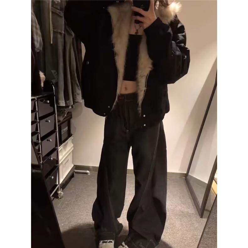 美式帆布水洗重磅座山雕大毛领棉服男女冬季纯色夹克外套-Y20011,男装夹克,星座601-1