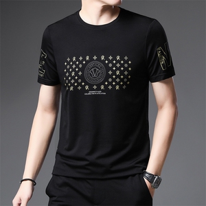 中青年男士短袖t恤时尚休闲夏季2023新款打底衫上衣服印花体恤男图片