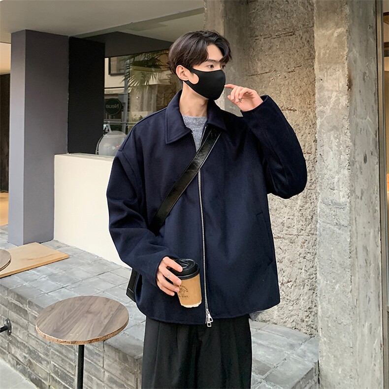 毛呢大衣男士短款秋冬季宽松风衣韩版呢子外套夹克-F2477-P105,男装风衣,电商B289