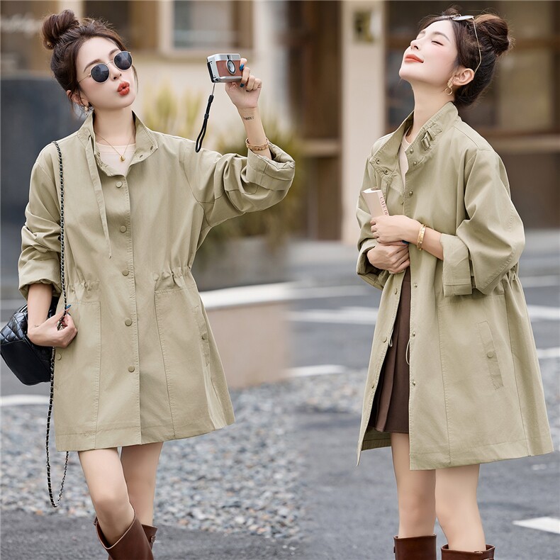 现货2025秋装新款中长款收腰女士显瘦风衣外套，女装风衣，木子恋