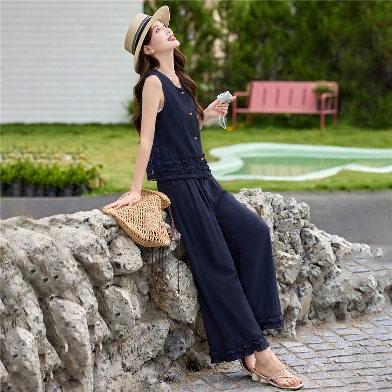 法式气质高级感穿搭套装女2026夏季新款老钱风马甲阔腿裤两件套,女装套装/套裙,意芙