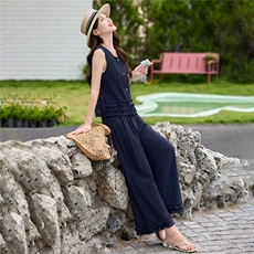 法式气质高级感穿搭套装女2026夏季新款老钱风马甲阔腿裤两件套，女装套装/套裙，意芙