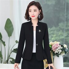 一粒扣V领纯色短款长袖修身西装2022年秋季外套，女装西装，臻衣坊