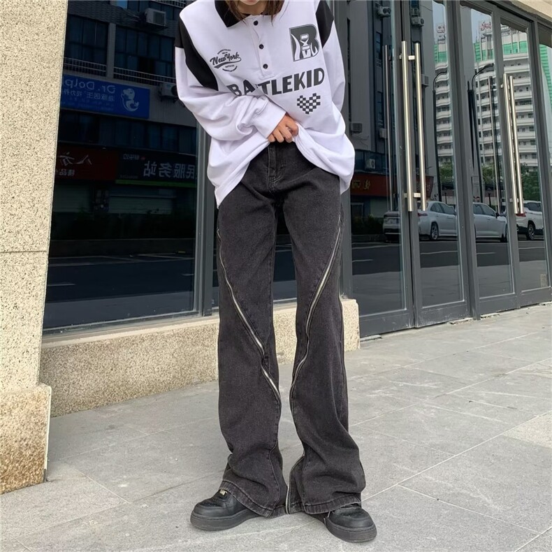 美式高街拉链设计感牛仔裤男街头直筒复古hiphop修身NA57P55,男装牛仔裤,星座1116-2