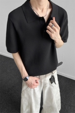 高端轻奢高级感简约纯色弹力健身穿搭休闲短袖针织POLO衫男，男装T恤，星座914