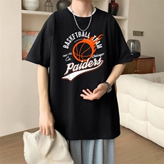 新款夏季男装纯棉短袖T恤落肩款印花时尚休闲宽松上衣，男装T恤，星座1013