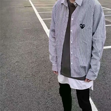 日系春夏川久男女款衬衣爱心保百搭玲条纹长袖显瘦衬衫上衣，男装衬衫，星座1210-1