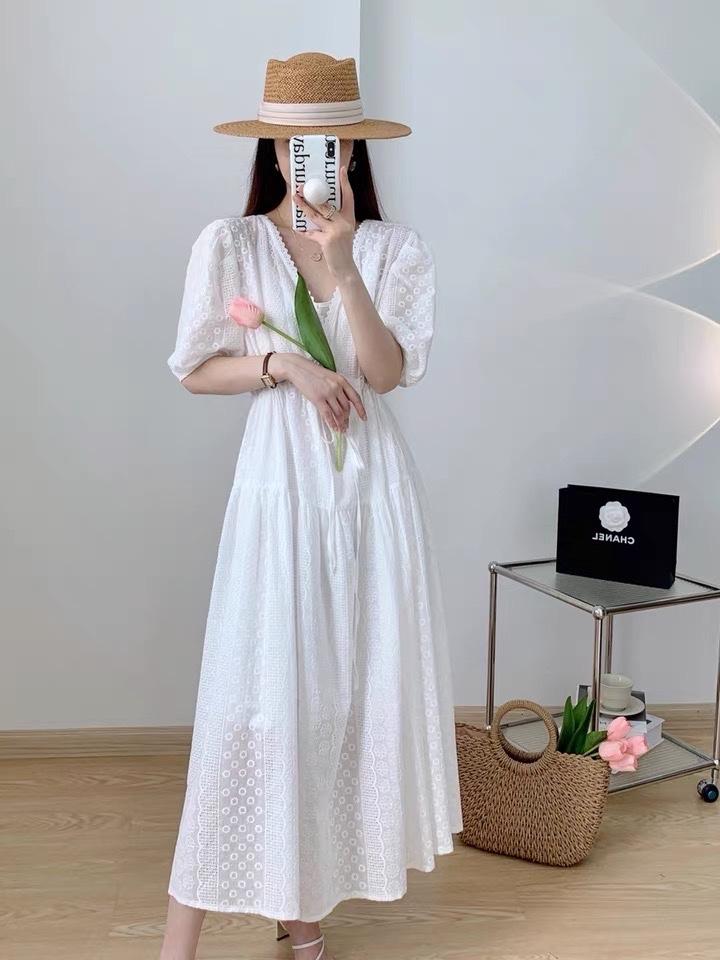 夏季新款初恋气质V领洋气抽绳设计连衣裙,女装连衣裙,L·H·X