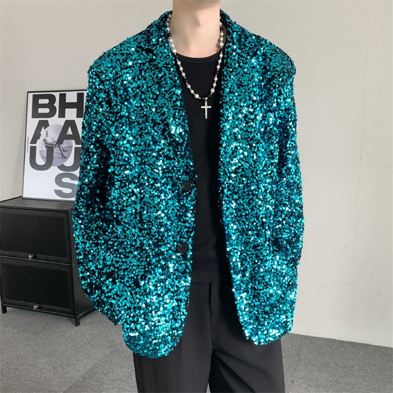 秋装2024蓝色亮片年会演出新中式西服晚会大码男女垫肩西装外套,男装西服,星座909