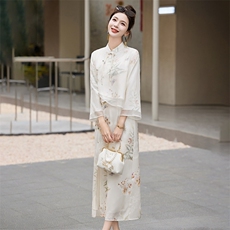 新中式改良旗袍连衣裙女2025春夏新款国风刺绣盘扣汉服子，女装短外套，布芭啦