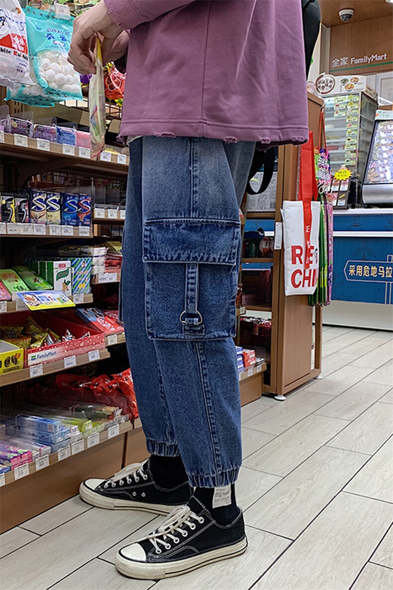 渐变工装牛仔裤大口袋新款时尚休闲裤加厚牛仔束脚裤子,男装牛仔裤,电商A102B