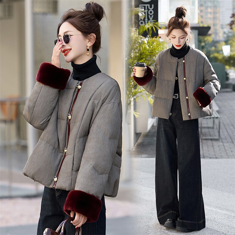 短款羽绒服女2025冬新款高级感超好看新中式洋气独特灰色加厚外套，女装羽绒服，半夏