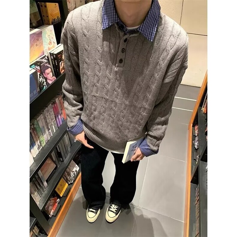 1506-1/MY2731/P59秋冬季加绒假两件毛衣男青年学生潮流衬衫领,男装针织衫/毛衣,星座1506-1