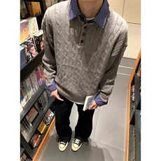 1506-1/MY2731/P59秋冬季加绒假两件毛衣男青年学生潮流衬衫领，男装针织衫/毛衣，星座1506-1