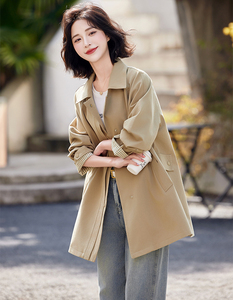 风衣女2025春秋新款英伦风今年流行中长爆款翻领气质宽松上衣外套图片