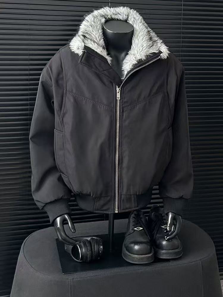 美式座山雕毛领棉服男秋冬季cleanfit加厚保暖棉衣高级感痞帅外套,男装夹克,电商C307