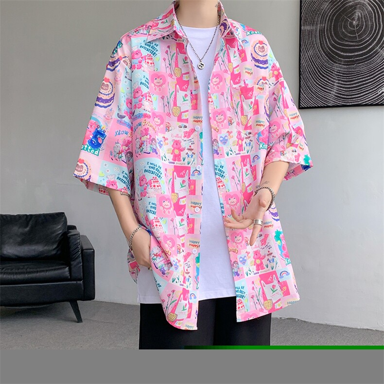 8XL-M 特大码古巴领花衬衫男复古夏威夷情侣沙滩短袖衬衣CS514P35图片