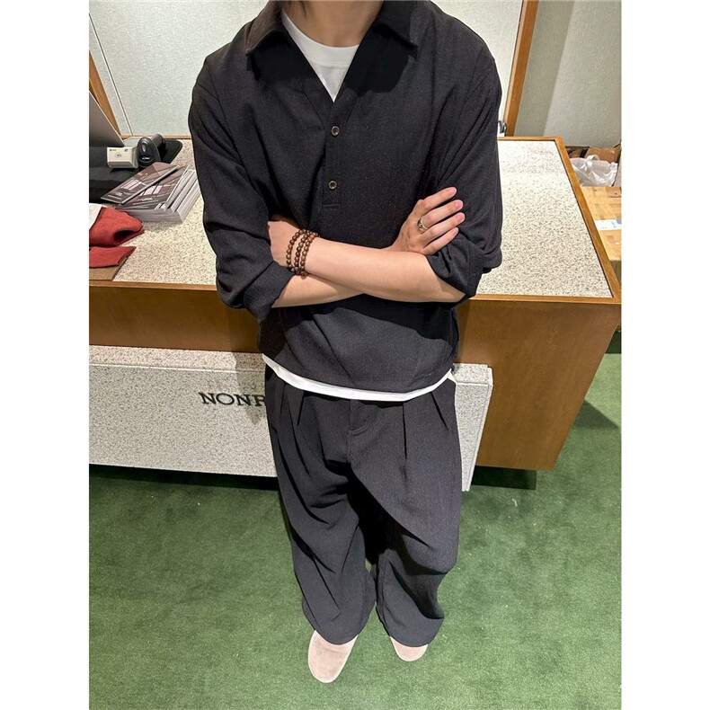 半开领亨利领翻领麻棉休闲衬衫D328-WW10-P55，男装衬衫，电商D328