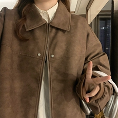 C905-P105美式复古棕色翻领皮衣外套美拉德高级感麂皮情侣夹克，男装夹克，星座911-2(原星座613-2）