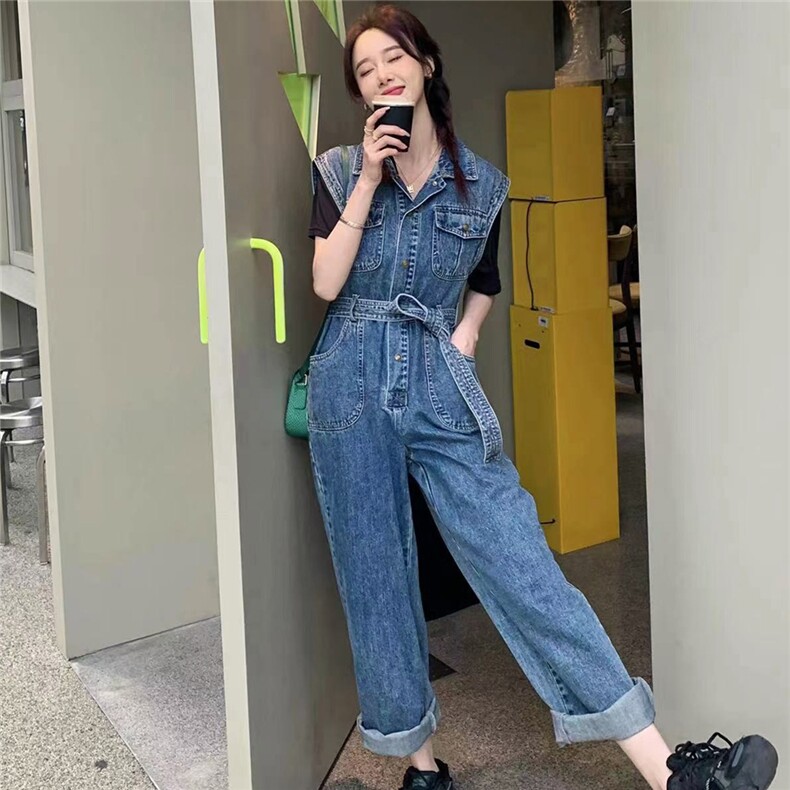 时尚高腰显瘦牛仔连体裤女宽松百搭休闲长裤，女装连体裤，微微衣阁