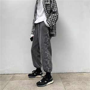 新款牛仔裤男潮牌直筒宽松中性韩版束脚阔腿裤休闲长裤子k299-p45图片
