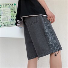 主推夏季腰果花裤子高街ins潮牌短裤男外穿中性炸街裤DK684-P38，男装牛仔裤，星座1008