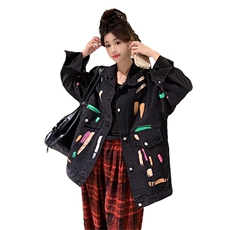 887-P52彩色涂鸦牛仔外套女春秋新款大码胖MM设计感小众，男装工装外套，电商B323A