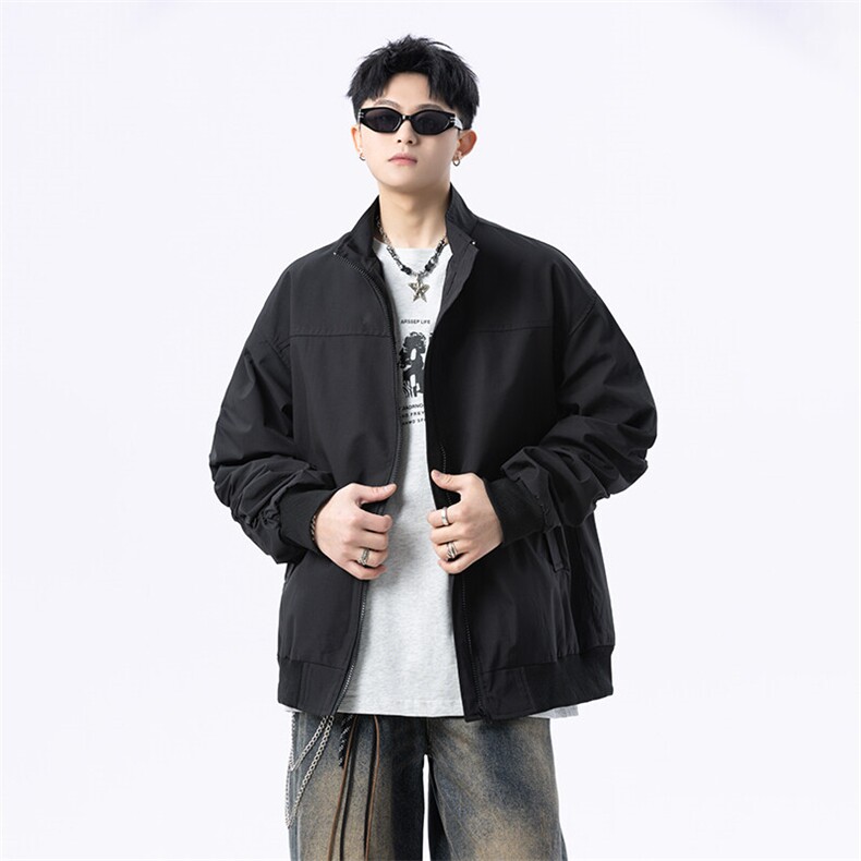 港风美式日系褶皱设计感立领夹克外套男潮XZ213-JK1234-P88控108,男装夹克,星座213