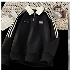 美式翻领半拉链POLO衫男潮牌印花长袖外套情侣618A-WY03-p58控75，男装Polo衫，星座914-4