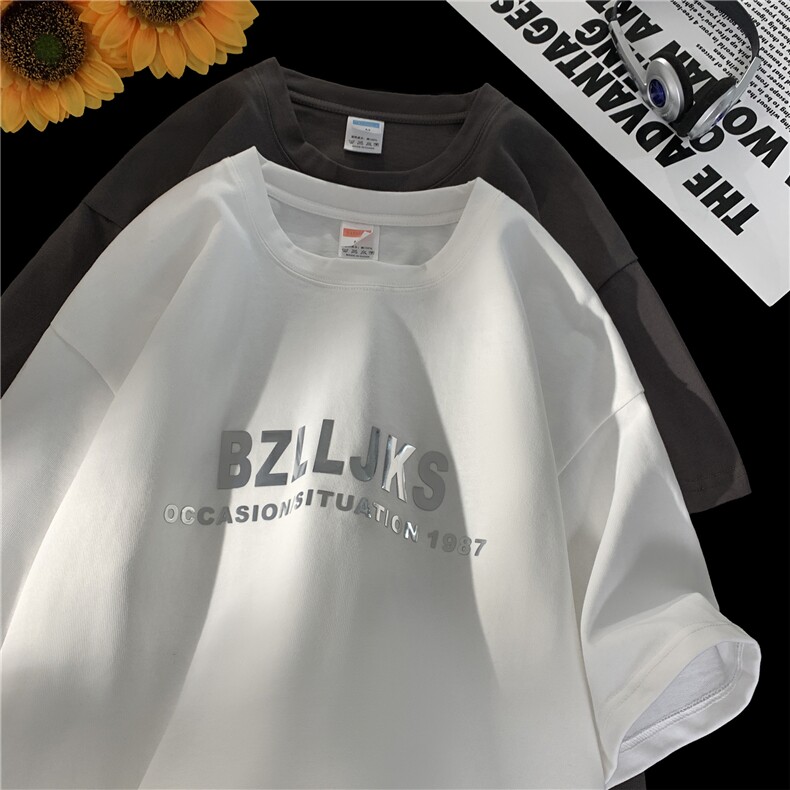 得物直播供货纯棉260克亮面硅胶印花短袖T恤A158-T505-P28控48,男装T恤,电商A158