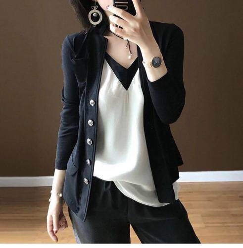 高弹力小外套西装领黑色灰色MLXL，女装西装，欧诗尚