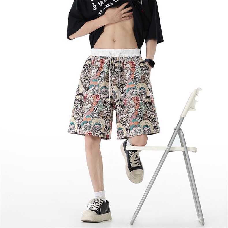 夏威夷风针织短裤男款夏季休闲海边沙滩裤子潮牌休闲运动五分中裤,男装休闲裤,电商A086-1