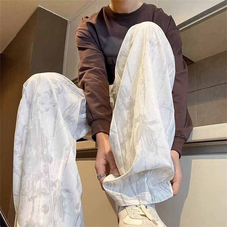 胖胖哥冰丝速干纯色裤子男夏季潮牌薄款垂感宽松直筒阔腿休闲裤,男装休闲裤,星座218-1（原230）
