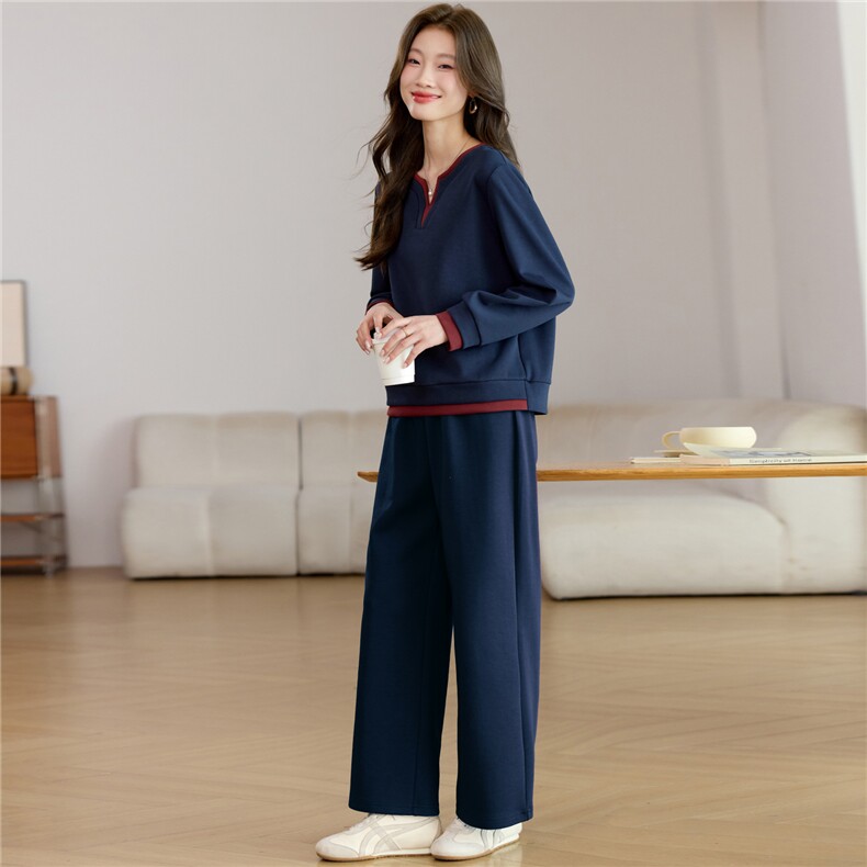 2026春秋季时尚简约大方气质优雅显瘦休闲潮流撞色套装图片