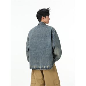 水洗牛仔外套男款春美式痞帅上衣服宽松休闲工装夹克JK1325-P90图片