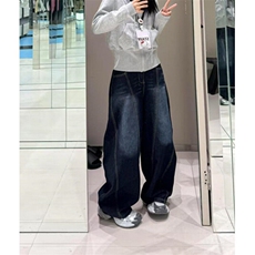 休闲秋季深蓝色弯刀牛仔裤男女宽松阔腿裤子常规气质简约N6015，男装牛仔裤，星座1116A（原606A-3）