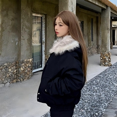 现货高品质美式高街冬季重磅硬挺短款座山雕毛领棉衣男女加厚外套，男装棉衣，电商A486-1