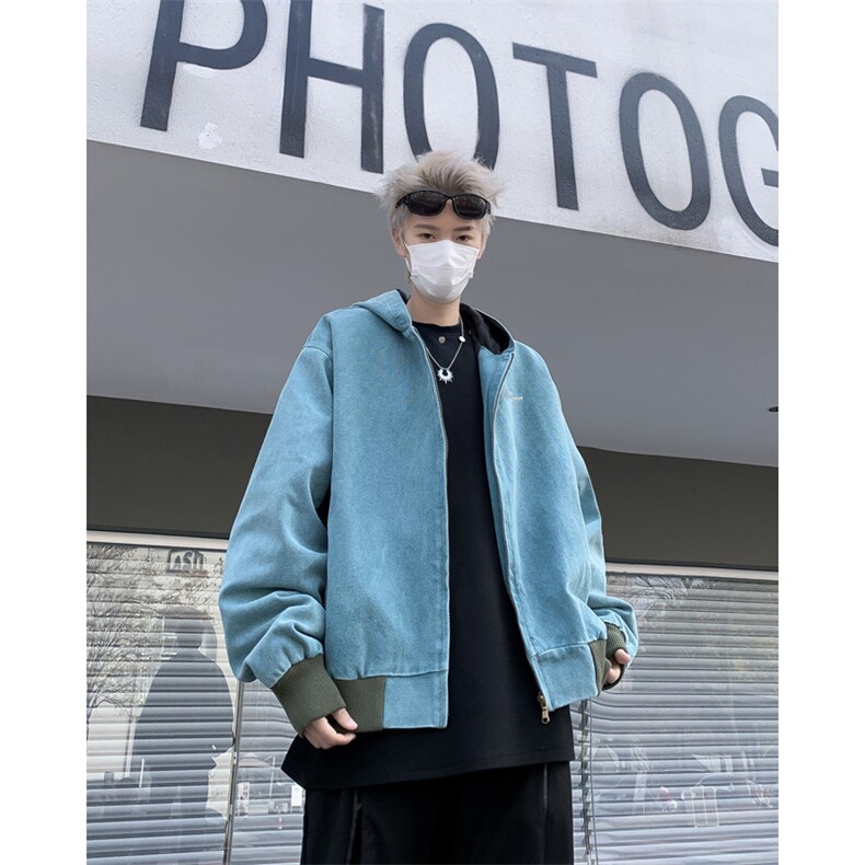 美式复古重磅帆布水洗夹克男秋季连帽短款情侣外套潮，男装夹克，星座410-7